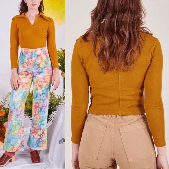 BIG BUD PRESS 70s Mustard Long Sleeve Cotton Collared Thermal Fisherman Polo XXS - Picture 6 of 13